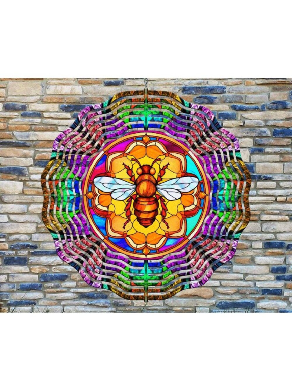 10" Colorful Honeybee Stained Glass Wind Spinner Yard Decor 3D Aluminum rws-211